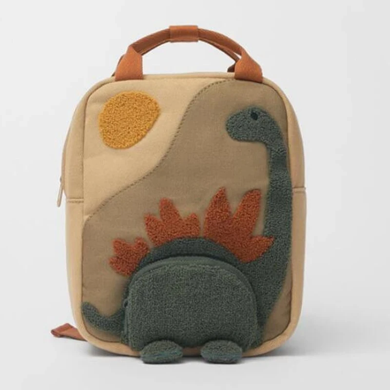 Top Trends: New Embroidery Sun Long Neck Small Dinosaur Backpack Hook Hair Embroidered Cartoon Canvas Kindergarten Children Backpack Shoppable Styles