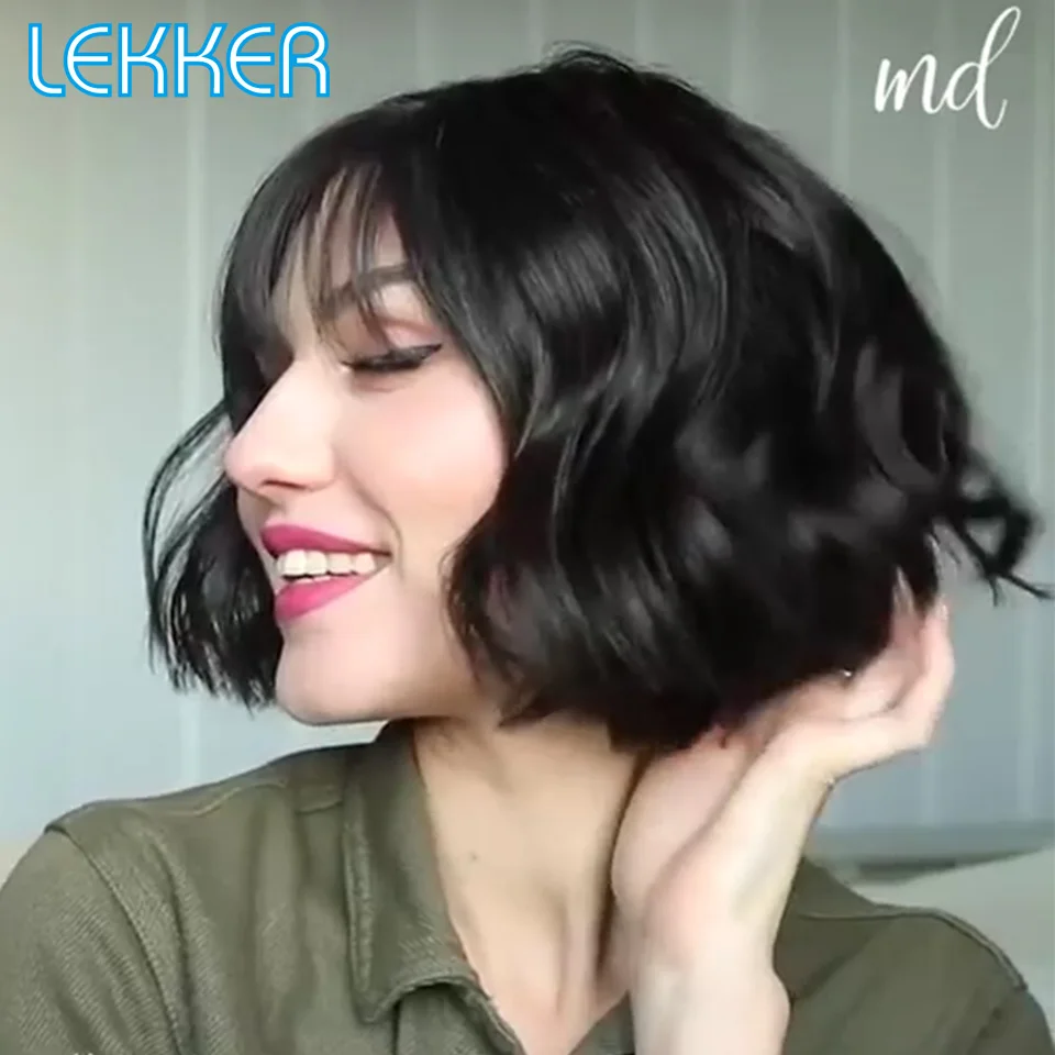 Top Trends: Lekker Wear To Go Short Pixie Deep Wavy Bob Human Hair Wigs With Bangs For Women Brazilian Remy Hair Ombre Colored Glueless Wigs Shoppable Styles