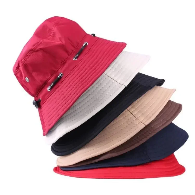 Top Trends: Solid Adjustable Bucket Hats Men Women Summer Foldable Sun Fisherman Hat With Rope Outdoor Sunscreen Panama Fishing Sun Caps Shoppable Styles