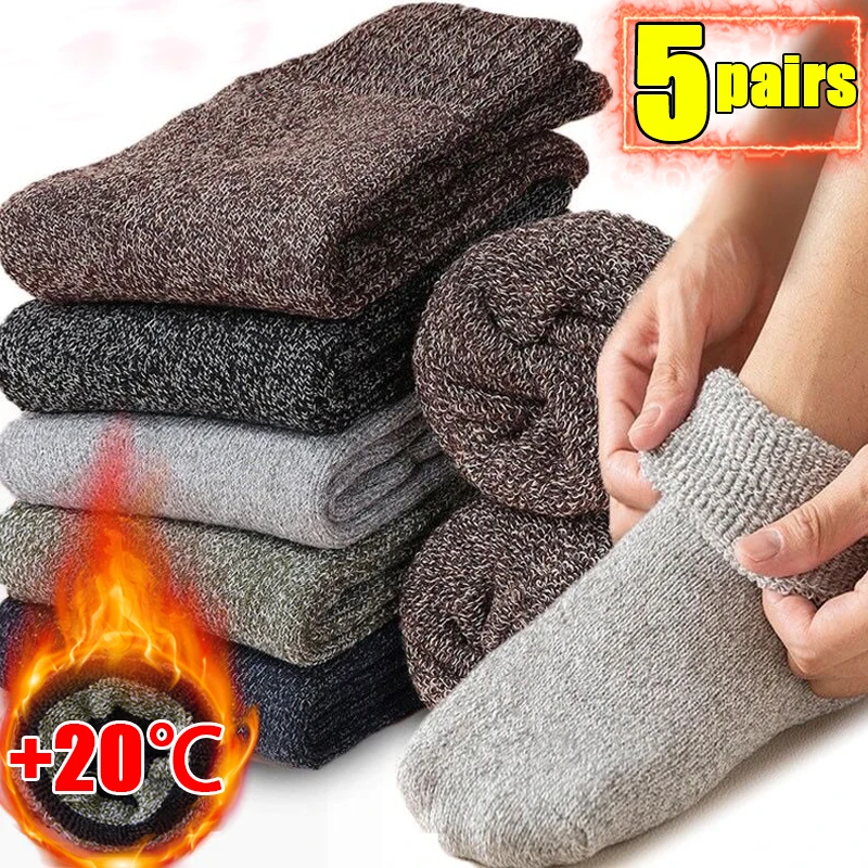 Top Trends: 5pairs Men's Merino Wool Socks Winter Super Thick Warm Stockings Unisex Snow Casual Antifreeze Socks Mid Tube Floor Sleeping Sox Shoppable Styles