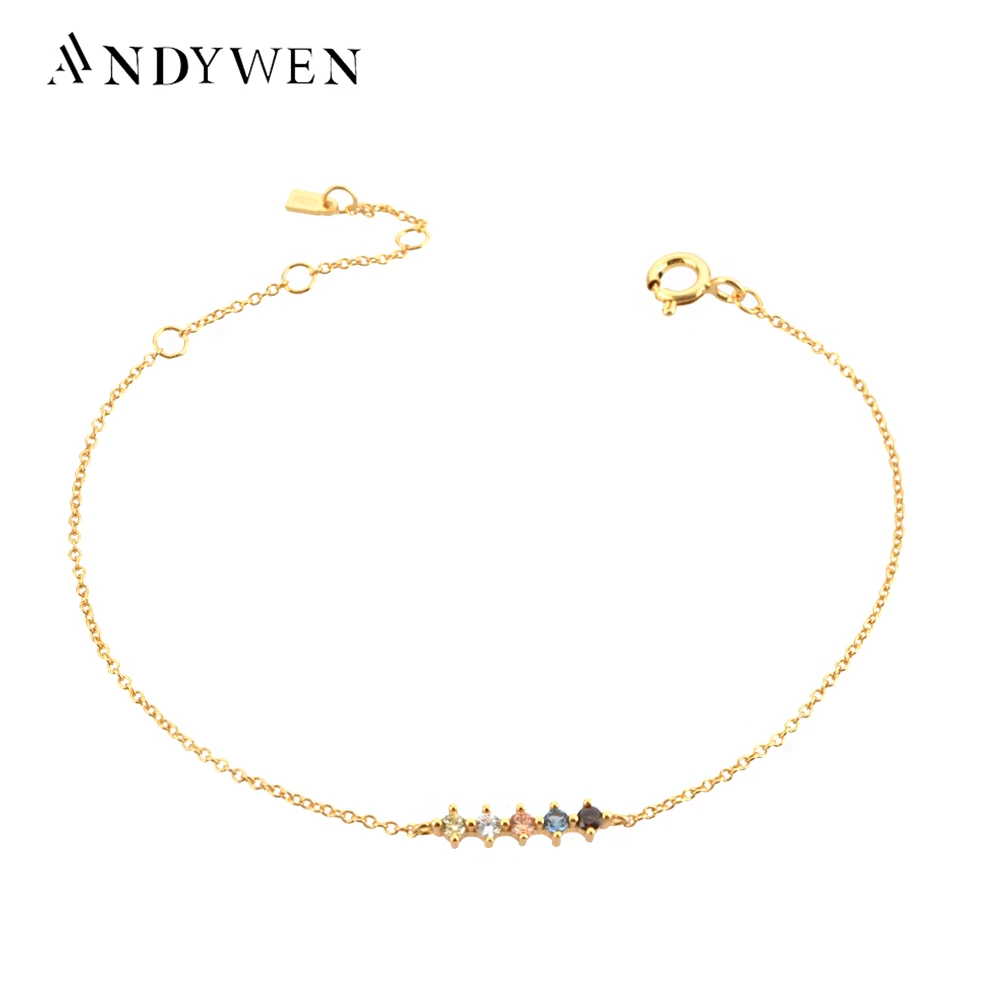 Top Trends: ANDYWEN 2021 New 925 Sterling Silver Gold Colorful Sage Line Four Zircon Charm Chain Bracelet Women Luxury 2021 Wedding Jewelry Shoppable Styles