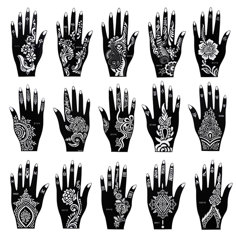 Top Trends: 50 Sheets / Lot Henna Temporary Tattoo Stencils For Body Paint Glitter Airbrush Mehndi Hand Henna Tatoo Templates Large Stencil Shoppable Styles