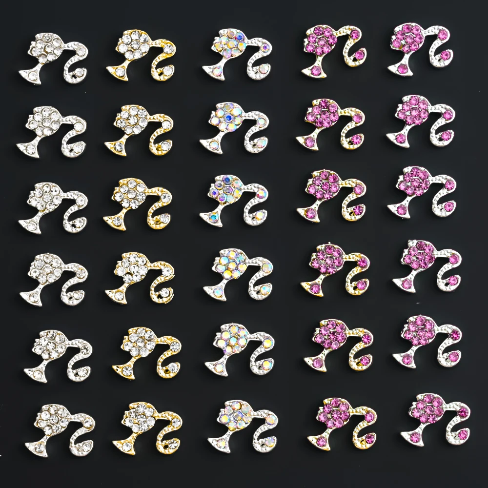 Top Trends: 10Pcs Luxury Nail Charms Gold Silver Kawaii Ponytail Girl Alloy Crystal Rhinestone Glitter Nail Parts DIY Nail Art Decoration BB Shoppable Styles