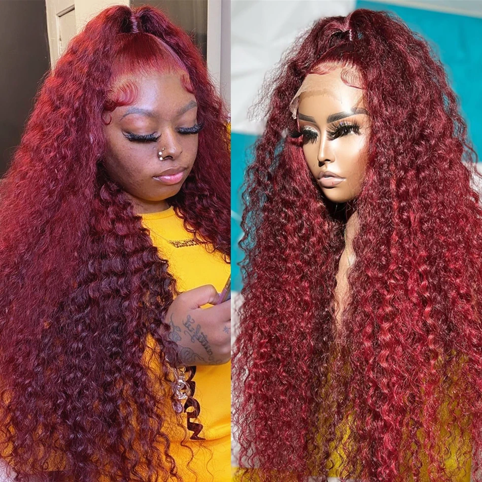 Top Trends: 13x6 Hd Water Wave Lace Front Wig Burgundy Curly Human Hair 13x4 Deep Wave Frontal Wigs Colored 99j Red Wig For Women Brazilian Shoppable Styles