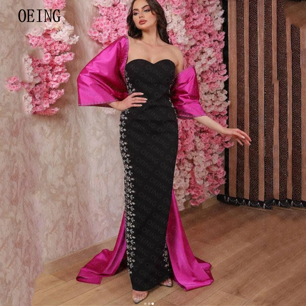 Top Trends: OEING Mermaid Sweetheart Fuschia And Black Crystal With Jacket Bow Formal Evening Party Dresses 2023 Elegant Celebrity Prom Gown Shoppable Styles