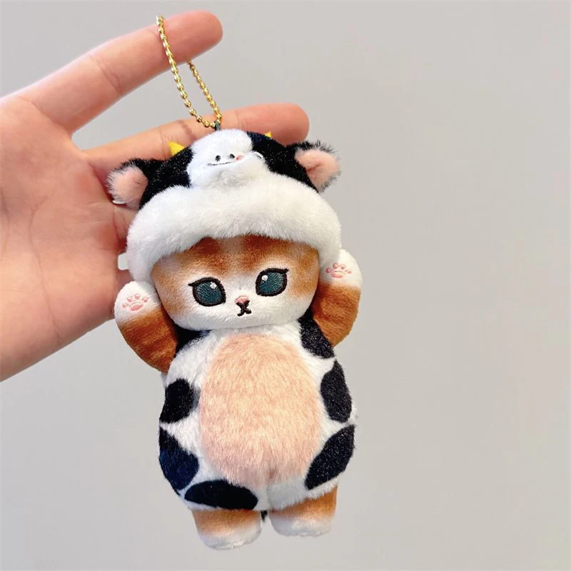 Top Trends: Creative Plush Cat Doll Keychians Stuffed Cow Cat Cute Keyrings For Backpack Kawaii Cartoon Small Cat Keychains For Bag Pendant Shoppable Styles