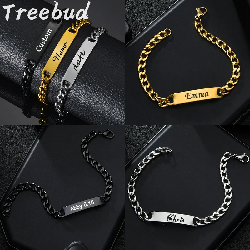 Top Trends: Treebud Custom Engraved Name Bracelets Stainless Steel For Women Men Kids Laser Engrave ID Tag Bracelet Family Gifts Jewelry Shoppable Styles