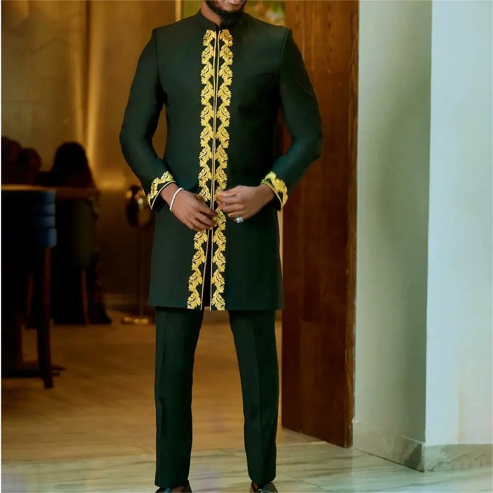 Top Trends: 2024New Men&#039;s Elegant Suit Top Pants Set Solid Color Long Sleeve Round Neck Embroidered Party Festival African Ethnic StyleM-4XL Shoppable Styles