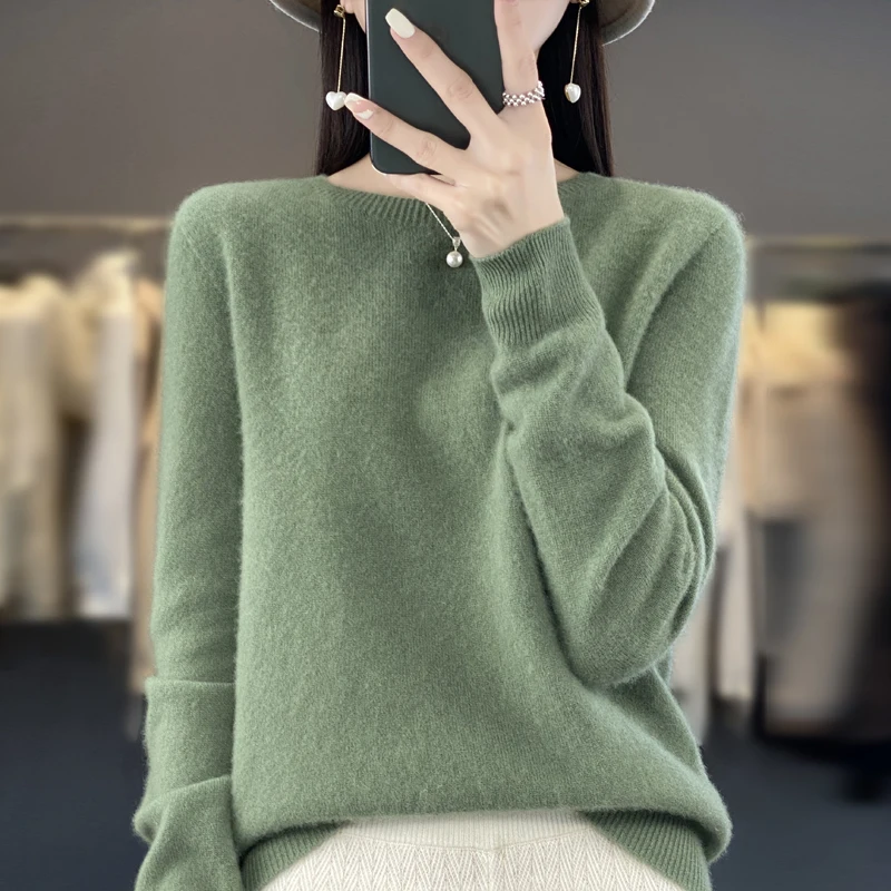 Top Trends: 100% Merino Solid Color Sweater Ladies Autumn And Winter New Solid Color O-neck Long Sleeve Warm Fashion Loose Knit Sweater Shoppable Styles