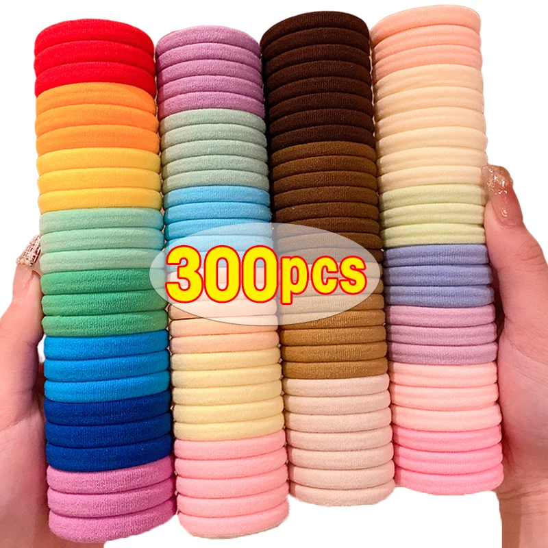 Top Trends: 100 / 300Pcs Girls Colorful Nylon Elastic Hair Bands Women Rubber Bands Headband Scrunchie Kids Ponytail Holder Hair Accessories Shoppable Styles