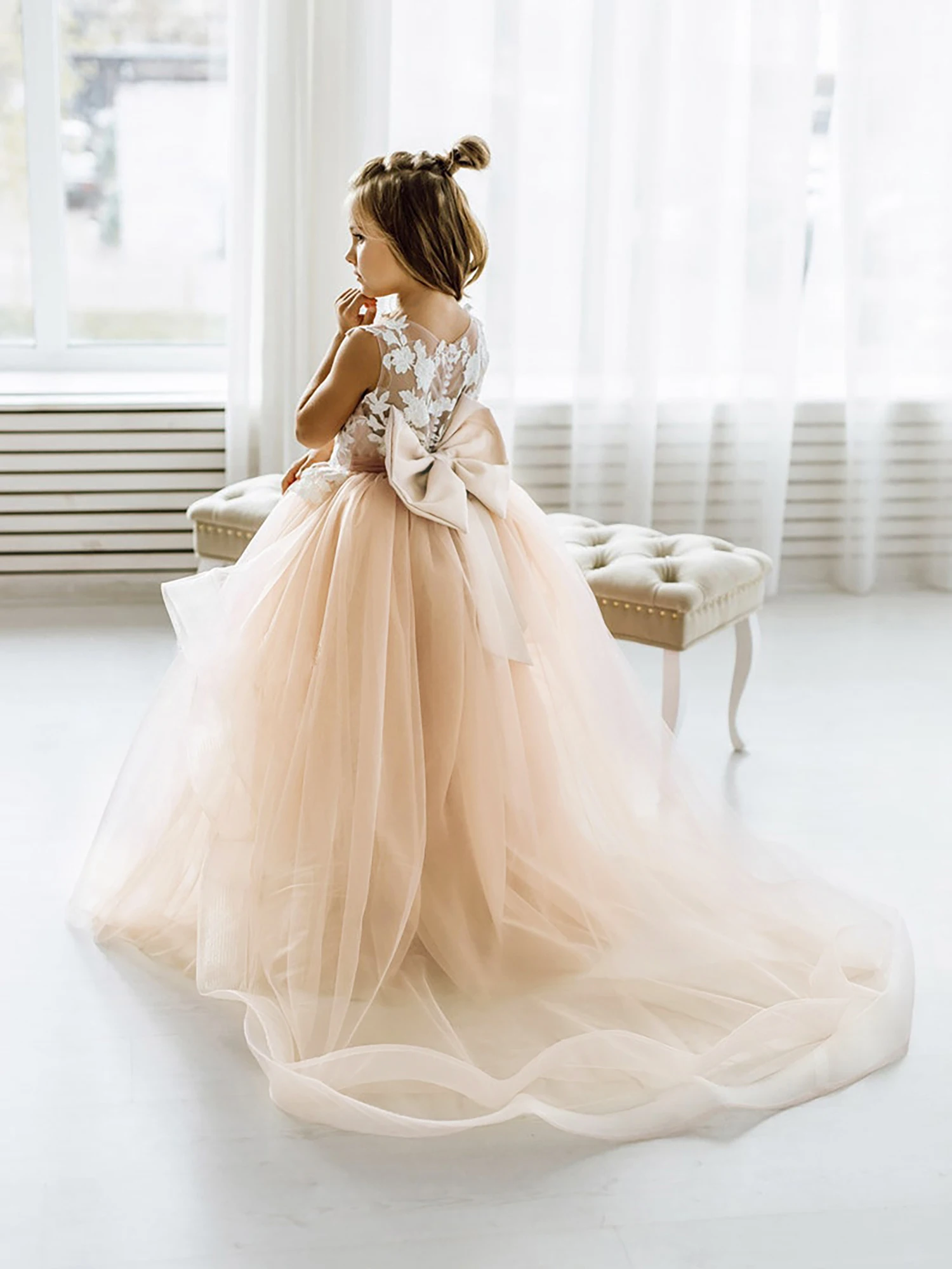 Top Trends: Lovely Kid Lace Ball Gown Flower Girl Dresses 2024 Bow Tie Back Tulle Princess Vestidos Para Niñas Party Dress For Wedding Shoppable Styles - Image 2