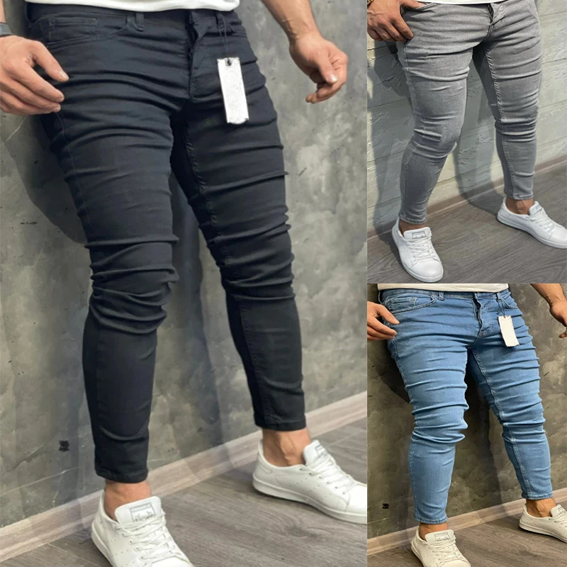 Top Trends: Mens Black Jeans Slim Fit Man Pants Streetwear Fashion Gray Tight Jeans Vintage Trousers Skinny Stretch Jean Male Brand Clothing Shoppable Styles