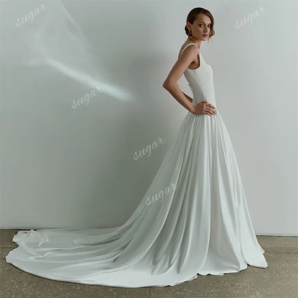 Top Trends: Vintage Square Wedding Dresses For Women A Line Satin Bridal Gown Long Train Sexy Backless Beach Wedding Gowns Vestidos De Novia Shoppable Styles - Image 3