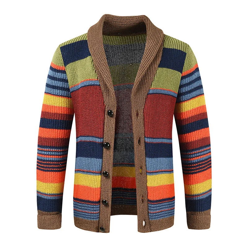 Top Trends: Men&#039;s Knitted Cardigan New Sweater Jacket Autumn And Winter Lapel Spell Color Knitted Sweater Shoppable Styles