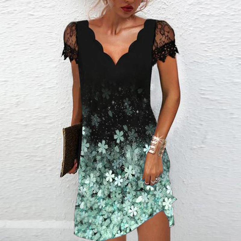 Top Trends: Summer Sexy Elegant Fashion Party Dresses Women V-neck Floral Print Short Sleeve Lace Mini Dress Oversized Vestido Feminino Robe Shoppable Styles - Image 4