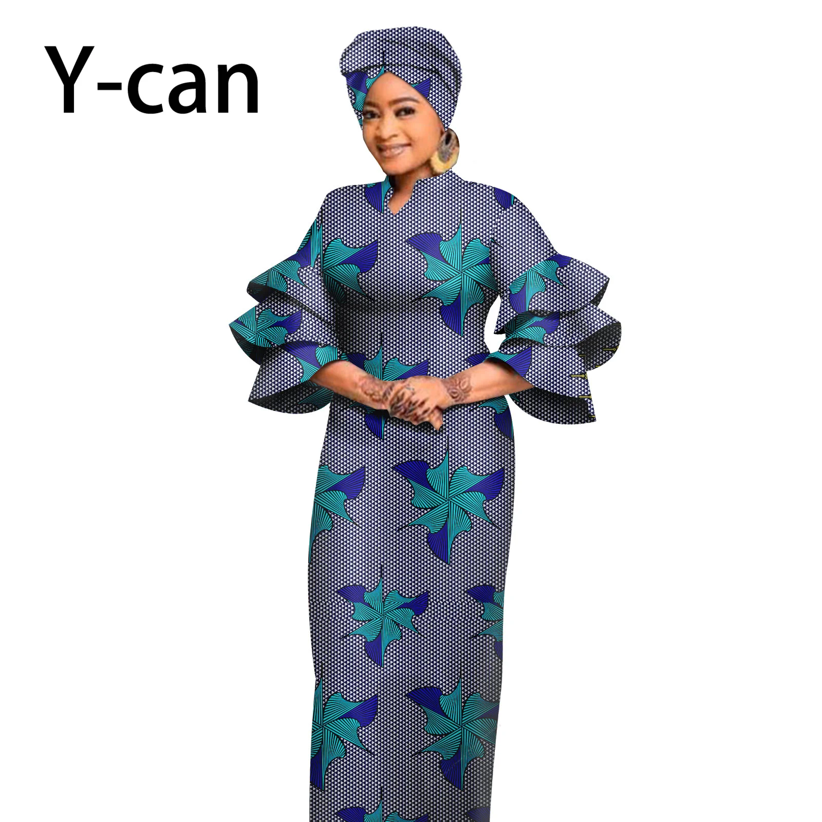 Top Trends: Summer African Chic Dresses For Women Dashiki Ankara Print Slim Ruffles Maxi With Headwrap Bazin Riche Elegant Evening Y2325069 Shoppable Styles