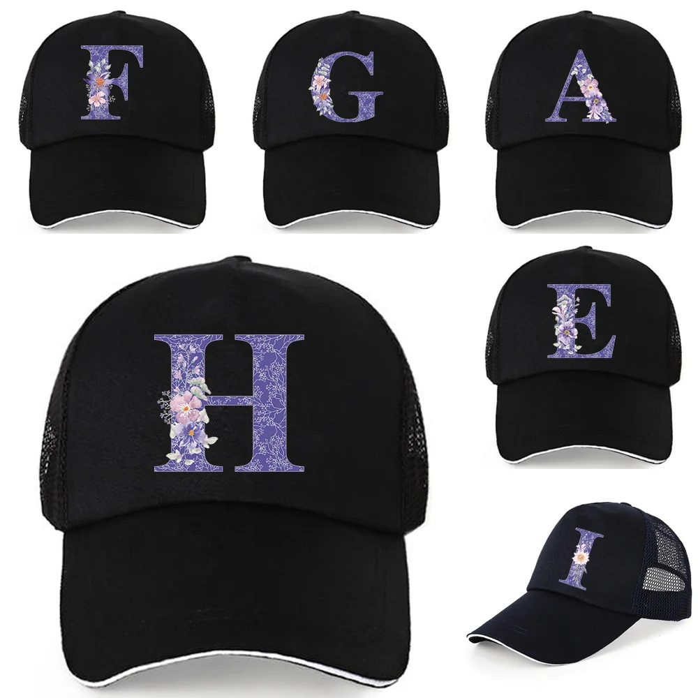 Top Trends: Women Ponytail Baseball Cap Purple Flower Letter Snapback Summer Mesh Hat Men Fashion HIp Hop Hat Casual Adjustable Outdoor Bone Shoppable Styles