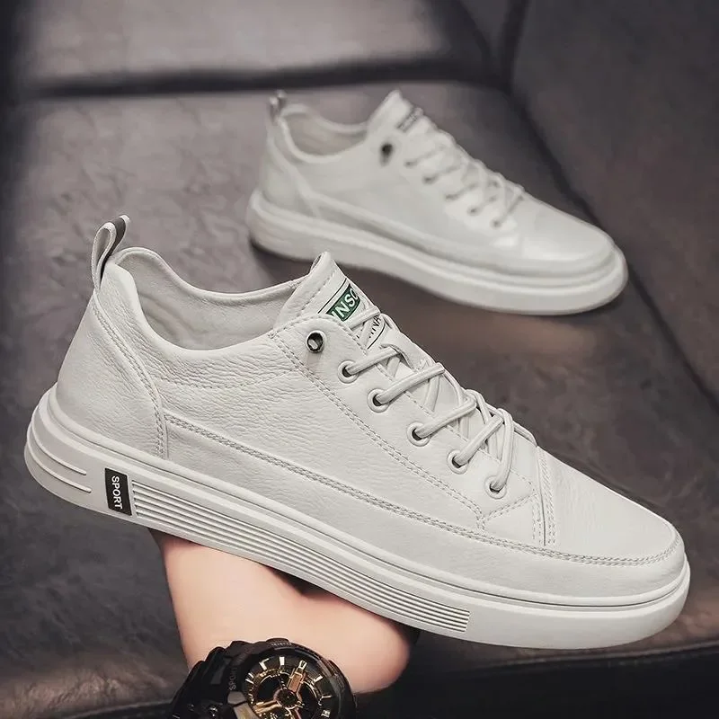 Top Trends: New Men&#039;s Fashion Casual Leather Shoes Men&#039;s White Vulcanized Shoes Sneakers Breathable Flat Shoes For Men Zapatillas De Hombre Shoppable Styles