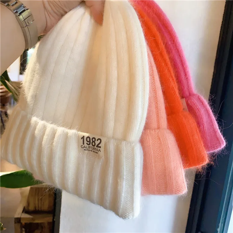 Top Trends: New Lady Winter Knitted Hat Angora Rabbit Fur Ear Beanie Hat For Women Girl Skullies Hip Hop Warm Wool Panama Fashion Gorros Cap Shoppable Styles