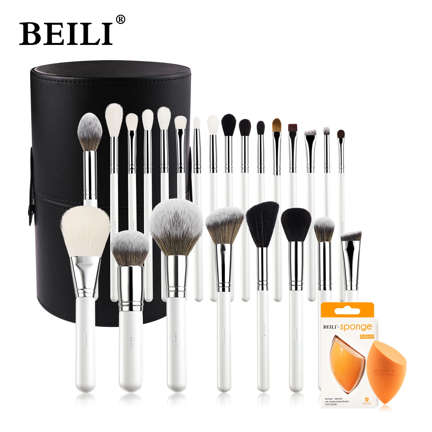 Top Trends: BEILI Makeup Brushes Set 24pcs Make Up Tools For Women Foundation Powder Eyeshadow Blush Brush Natural Goat Hair White / Silver Shoppable Styles