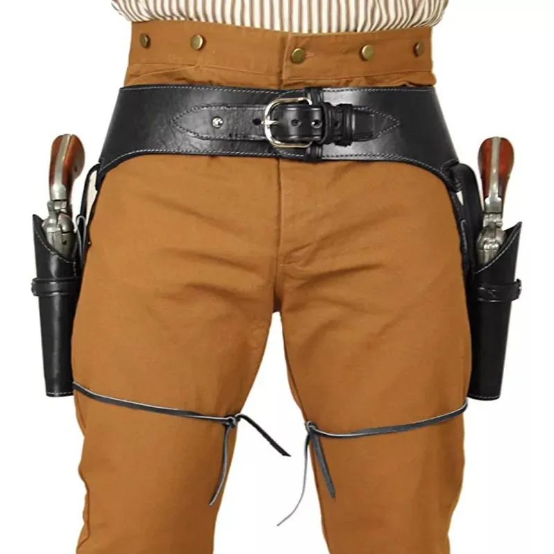 Top Trends: Medieval Pirate Flintlock Corsair Captain Waistband Renaissance Cowboy Double Belt Revolver Holster Halloween Costumes For Men Shoppable Styles