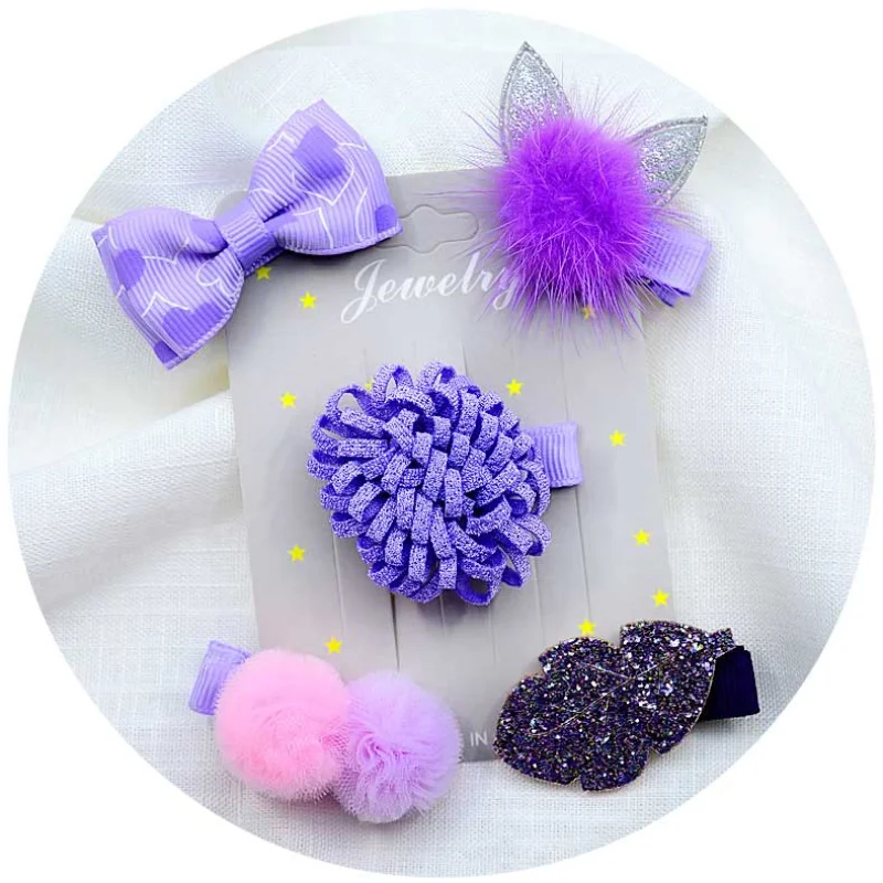 Top Trends: 5PCS / set Headwear Baby Girls Purple Bow Hairpins Hair Clip For Girls Barrettes Flower Headdress Children Princess Headwear Shoppable Styles