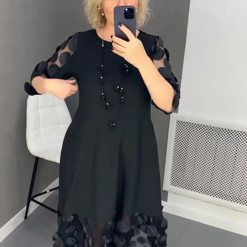 Top Trends: Black Plus Size Long Sleeve Dress For Women 2024 New Fashion Sexy Elegant Loose Casual Midi Dress 3XL Shoppable Styles