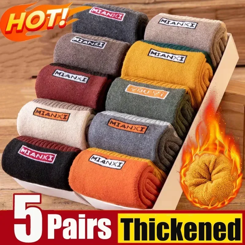 Top Trends: Men's Thermal Warm Socks Winter Terry Plus Velvet Thickened Middle Tube Socks Harajuku Simple Letter Soft Comfortable Sock Male Shoppable Styles