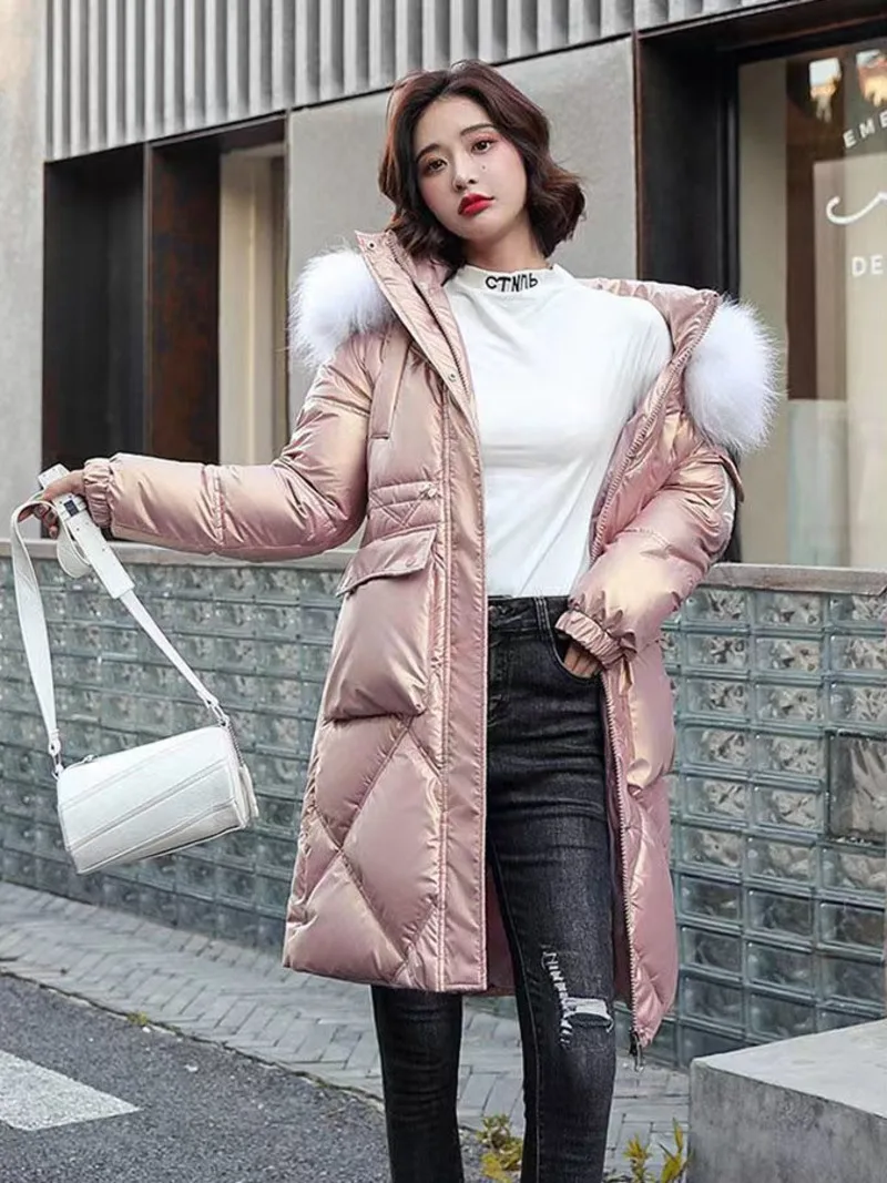 Top Trends: 2023 Autumn Winter Hooded Fur Collar Long Parkas Mujer Thick Warm Down Cotton Padded Jacket Women Casual Hoodies Coat Female Shoppable Styles - Image 3