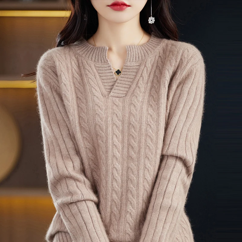 Top Trends: Mink Cashmere Sweater Half Open Neck Sweater For Women Outer Wear Base Shirt Autumn And Winter 2023 Pullover Knitted Twisted Top Shoppable Styles