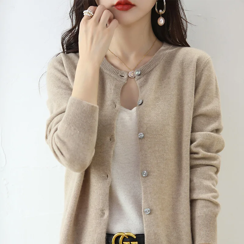 Top Trends: Ladies Cardigan Sweater Wool Coat 22 Spring Autumn New Round Neck Knitted Solid Color Loose Long Sleeve Bottoming Korean Version Shoppable Styles