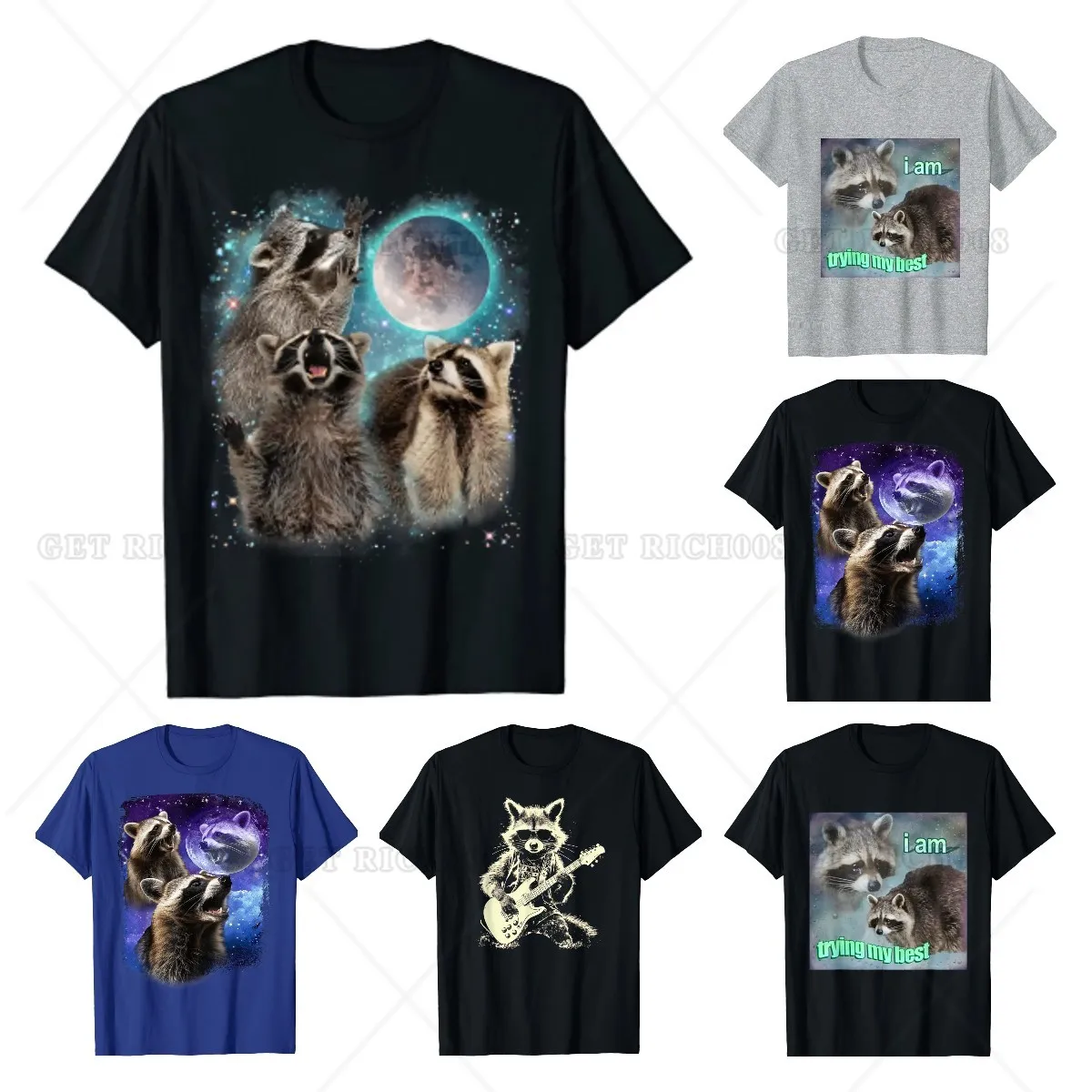 Top Trends: Funny 3 Racoon Moon Howling Raccoon Head Funny For Men Women Kid T-Shirt Casual Cotton Daily Four Seasons Tees Tshirt Shoppable Styles