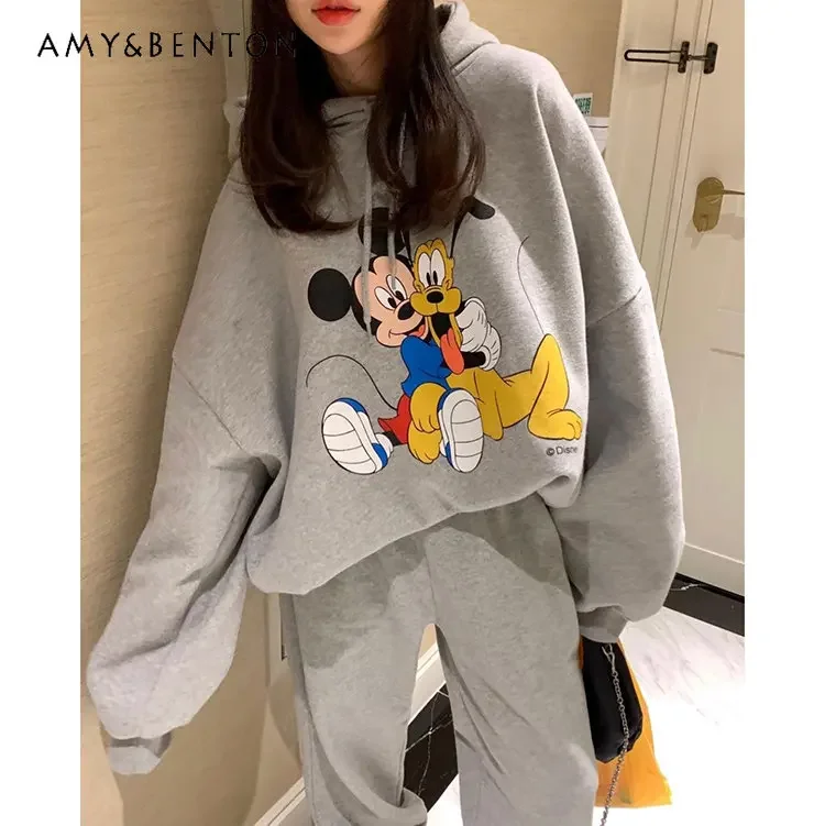 Top Trends: Potdemiel Cartoon Anime Print Sweatshirt Sweatpants Suit Women Youthful-Looking Loose Leisure Sports Suit Fleece-Lined Warm Sets Shoppable Styles