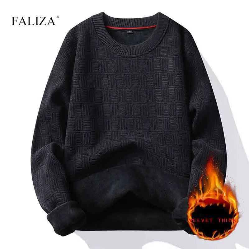 Top Trends: 2023 Autumn Winter Thick Warm Mens Sweaters Pullovers Fashion Solid Color Knitted Sweater Jumper Trendy Casual Bottoming Shirt Shoppable Styles