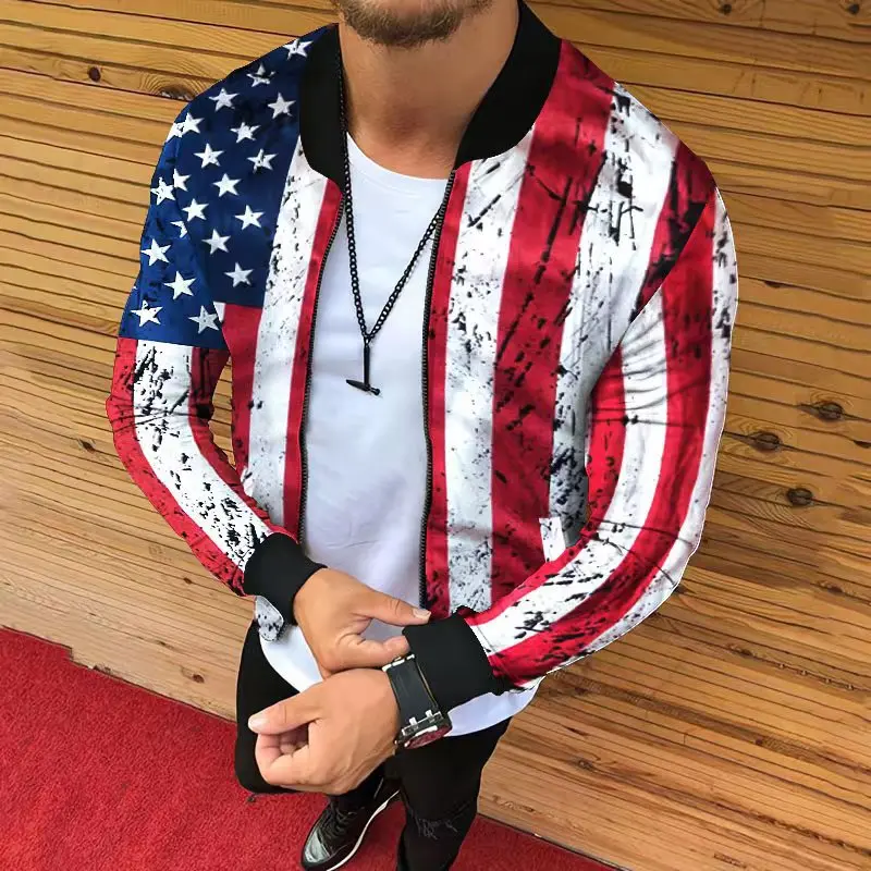 Top Trends: Y2k Chaqueta Autumn New Men USA Flag Print Bomber Jackets Outwear Mens Baseball Collar Jacket Coat Clothes Zip Up Veste Homme Shoppable Styles