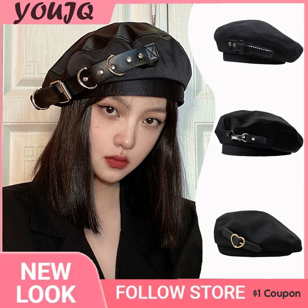 Top Trends: Y2K Cool Girl Japanese Beret Cap Women&#039;s Spring Summer New Cute Retro Wild Metal Buckle Plaid Temperament Painter Hat Gorras Shoppable Styles