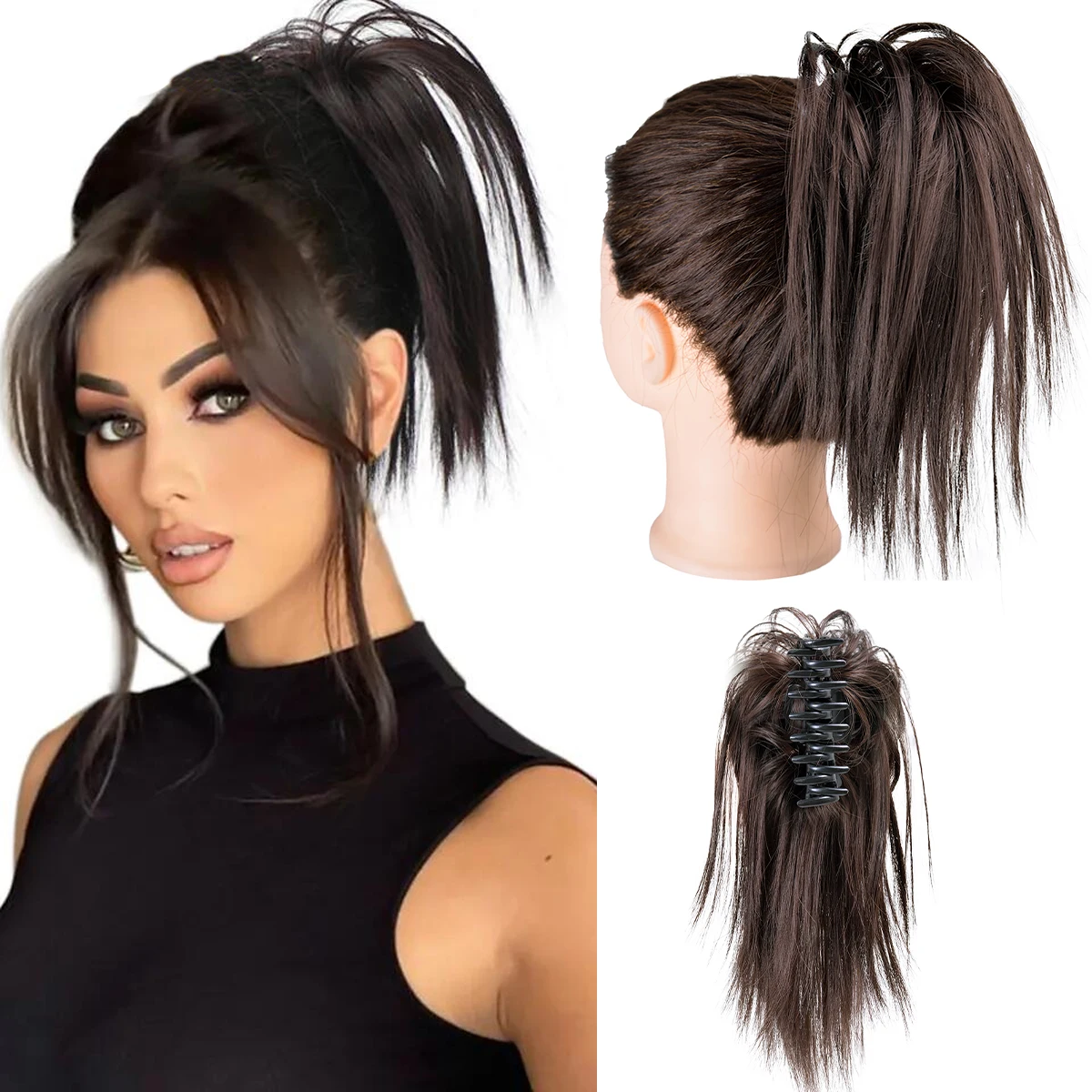 Top Trends: Linwan Synthetic Claw Clip Ponytail Hair Extensions Short Straight Natural Tail False Hair For Women Horse Tail Black Hairpiece Shoppable Styles