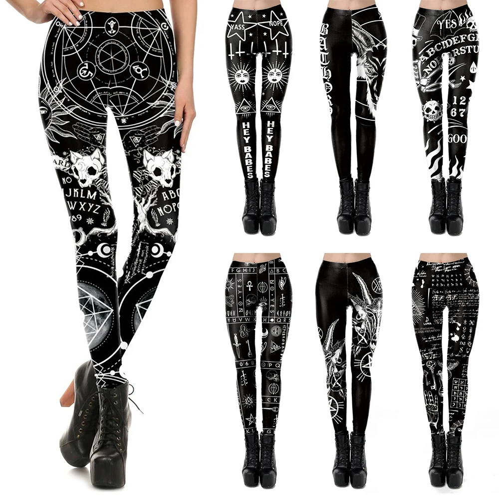 Top Trends: VIP FASHION Woman Gothic Leggings Sexy Steampunk Print Trousers Elastic Vintage Skinny Pencil Pants Ankle Length Cosplay Bottom Shoppable Styles