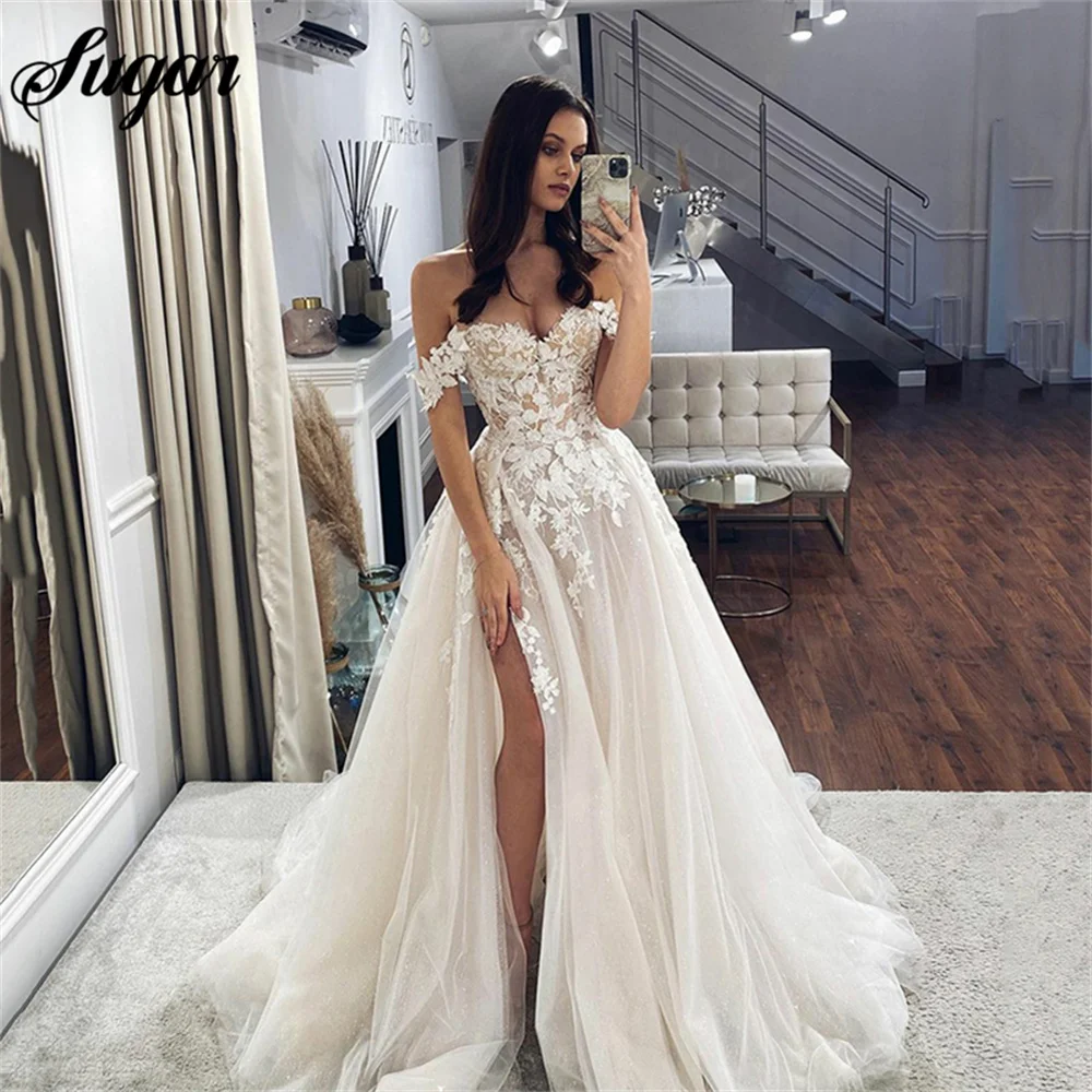 Top Trends: Lace Wedding Dress Off The Shoulder Sweetheart Neck Bridal Gowns Side Split Vintage Appliques Country Wedding Gown Vestido Novia Shoppable Styles