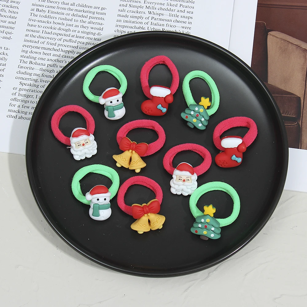 Top Trends: 10Pcs / Set Small Red Christmas Hair Bands Girls Cute Rubber Band Elastic Band Baby Headwear Children Hair Accessories Ornaments Shoppable Styles