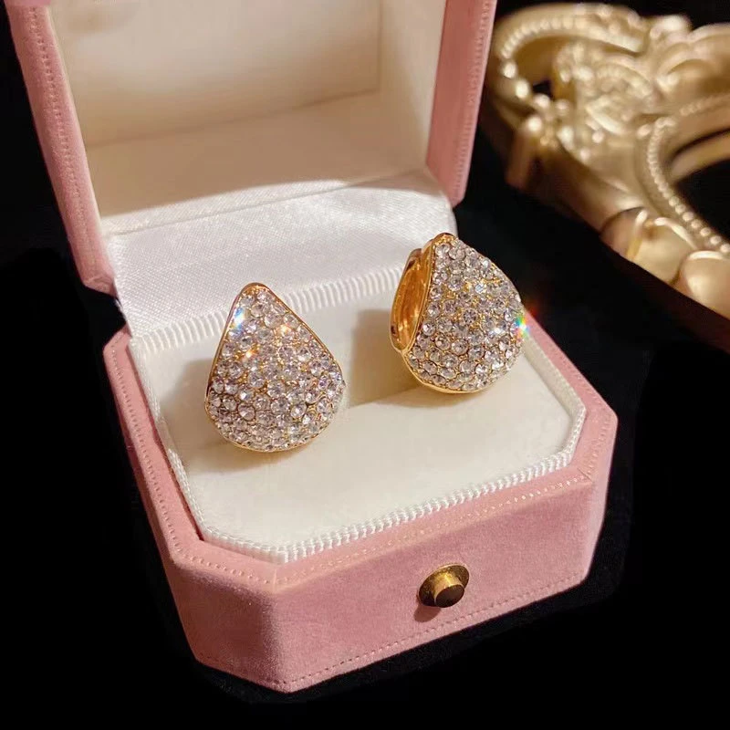 Top Trends: 2023 New Fashion Korean Designer Luxury Full Of Rhinestone Gold Color Circular Arc Earrings For Women Wedding Jewelry Gift Shoppable Styles