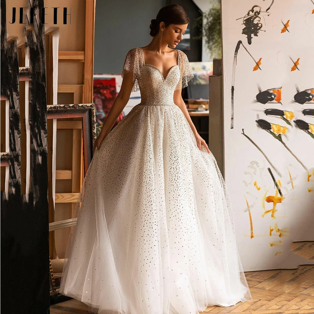 Top Trends: JEHETH Elegant Glitter Sweetheart Wedding Dresses For Women A-Line Batwing Sleeves Bridal Gown Tulle Backless Robe De Mariée Shoppable Styles