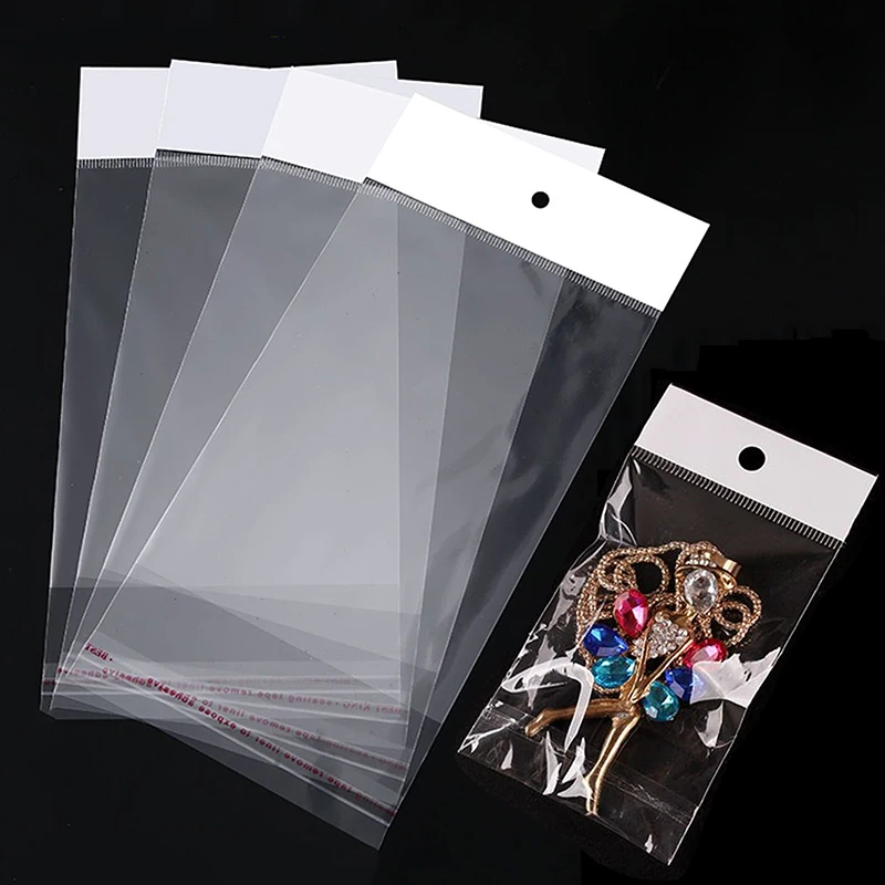 Top Trends: 100pcs Transparent Self Adhesive Bag Plastic Hanging Opp Pouches Seal Gift Bag For Handmade Jewelry Display Retail Packing Bags Shoppable Styles