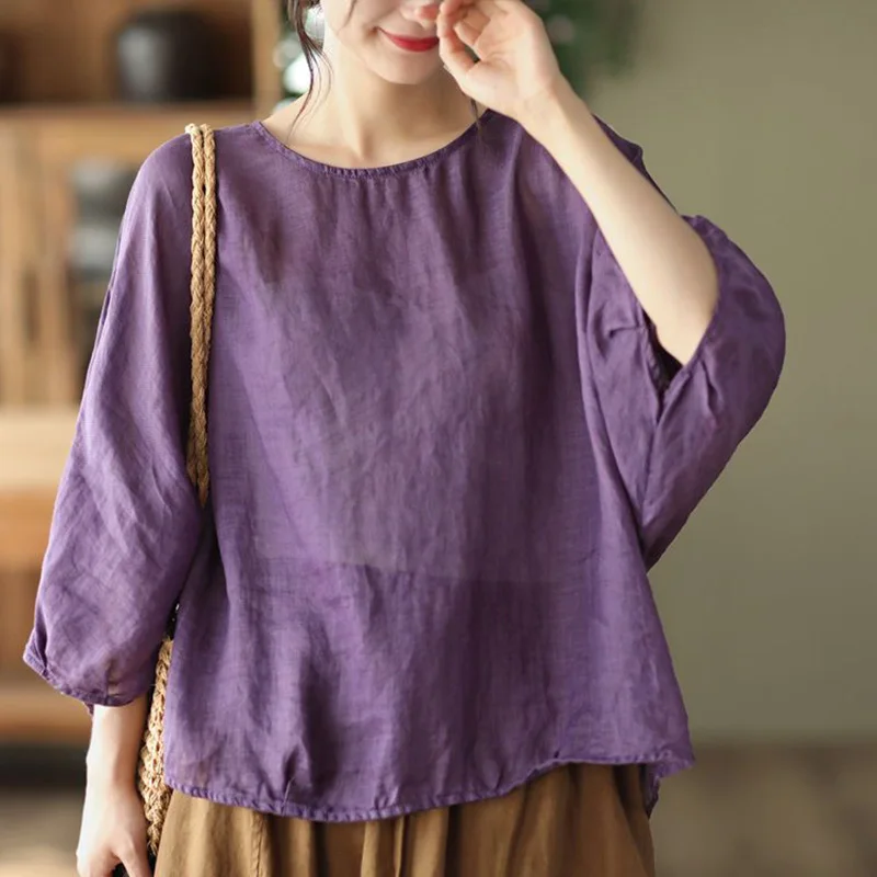 Top Trends: Fashion O-Neck Solid Color All-match Batwing Sleeve Blouse Women's Clothing 2023 Summer New Casual Pullovers Loose Korean Shirt Shoppable Styles