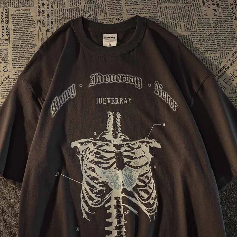 Top Trends: Gothic Man's T-Shirt Grunge Aesthetic Goth Skeleton Print T Shirt Dark Fashion Streetwear Graphic Tee Unisex Oversized Tops Shoppable Styles - Image 3