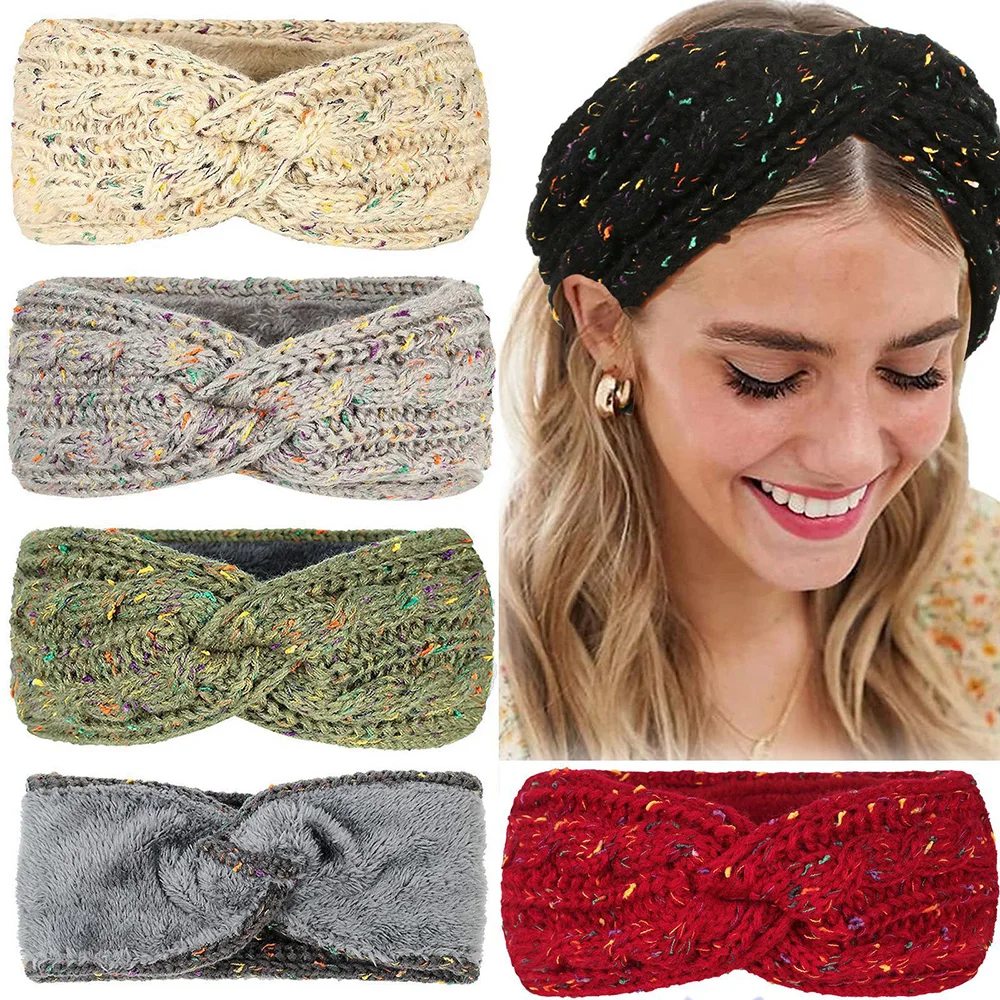 Top Trends: Autumn Winter Women Wool Knitting Headband Colorful Twist Wool Yarn Hairband Plush Lined Elastic Turban Ear Warmer Headwrap Shoppable Styles