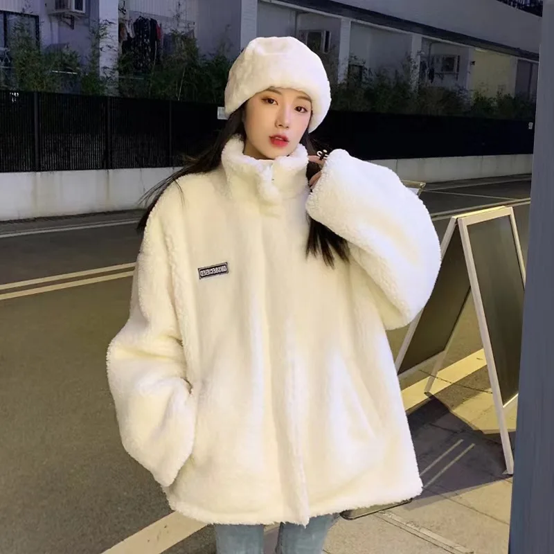 Top Trends: Autumn Winter Women&#039;s Jacket Lamb Fleece Plush Oversize Loose Couple Warm Plush Hooded Ropa Mujer Sudaderas Y2k Coat Jackets Shoppable Styles