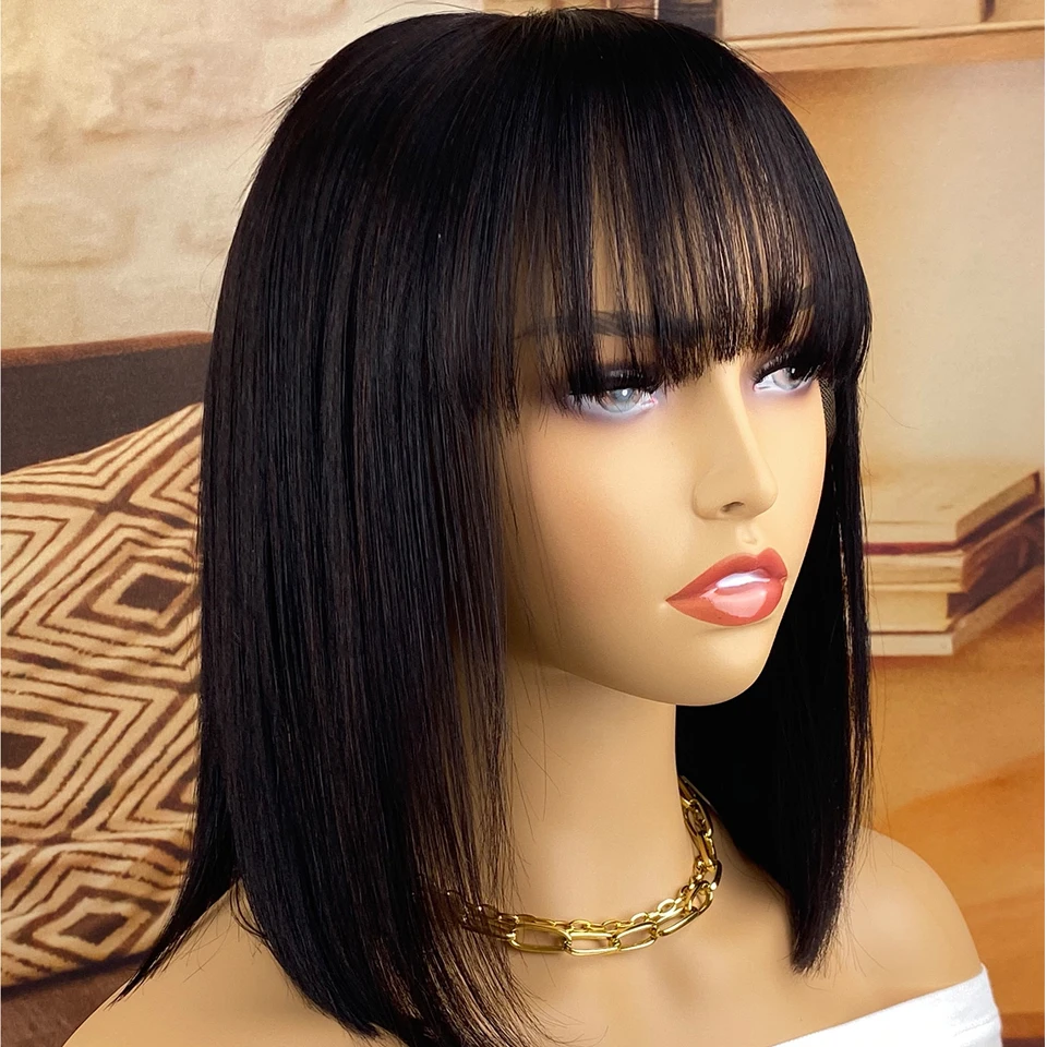 Top Trends: Bob Wigs Remy Straight Human Hair Wig With Bangs Brazilian Hair 8-16 Inches Human Hair Bob Wigs Wig For Women Full Machine Made Shoppable Styles