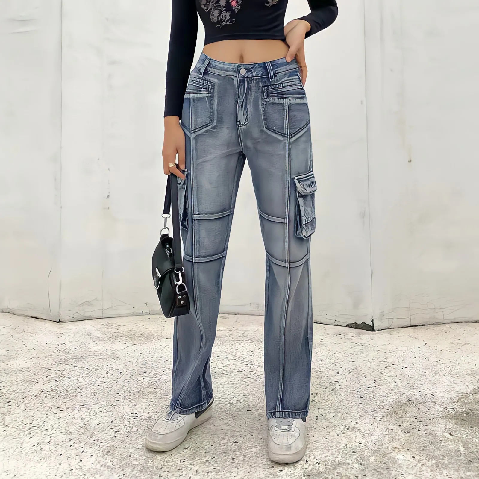 Top Trends: Low Waist Sexy Baggy Jeans Blue Cargo Pants Women Korean Fashion Vintage 90s Y2k Streetwear Punk Commute Straight Denim Trousers Shoppable Styles - Image 5