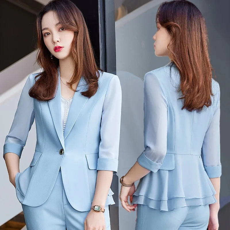 Top Trends: 2023 Spring Formal Ladies Ruffle Blazer Women Business Suits With Sets Work Wear Summer Office Uniform Pants Jacket Shoppable Styles